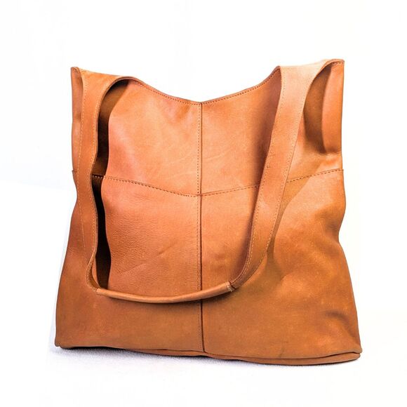Raven + Lilly Camel Genuine Leather Shoulder Tote Bag - Picture 2 of 6